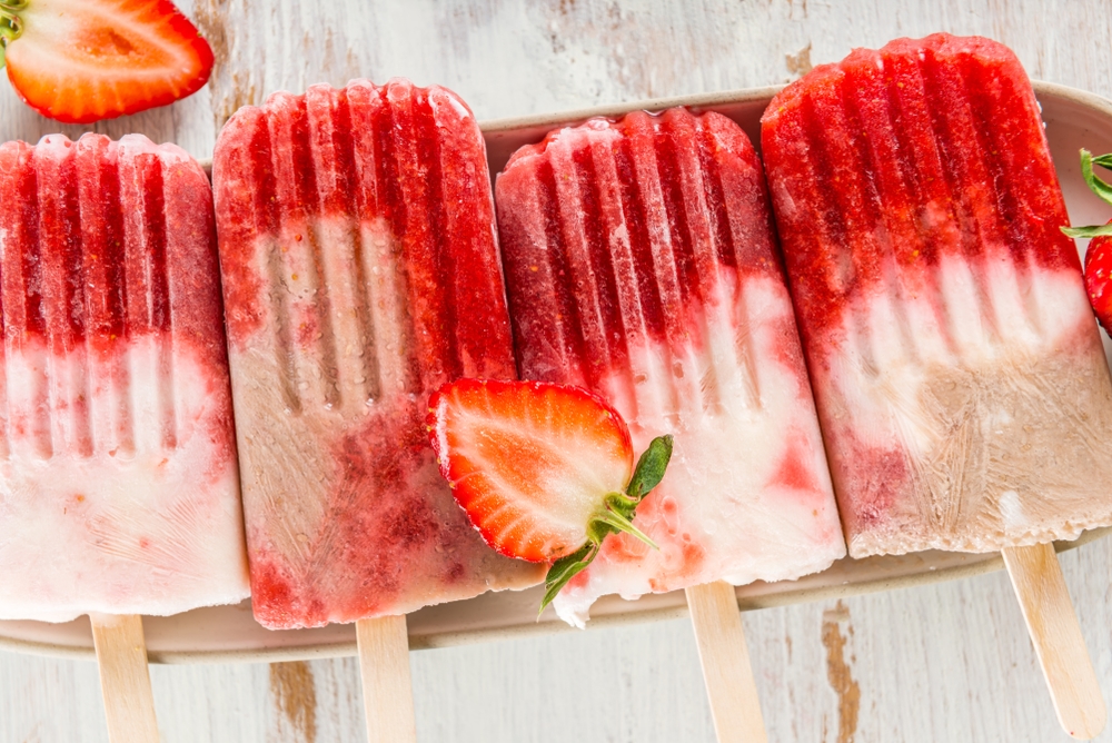 Strawberry milk popsicles